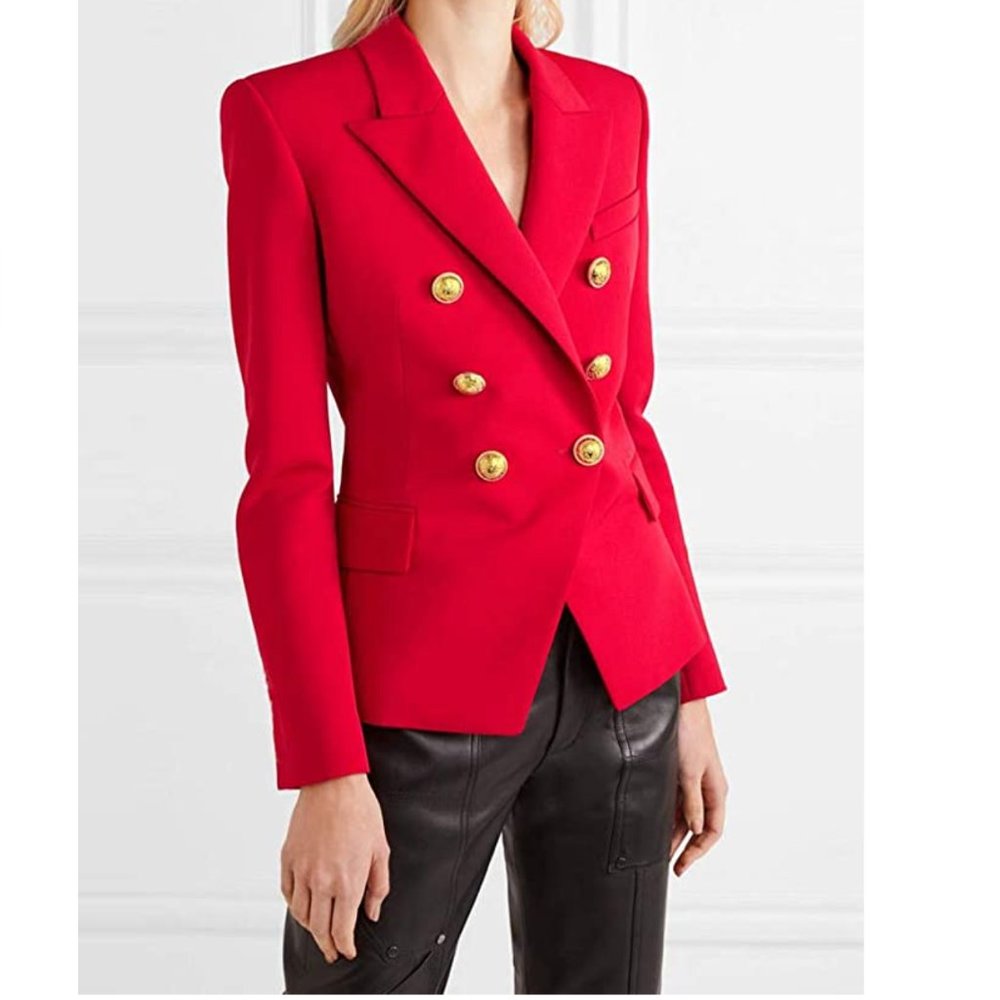 Red Double Breasted Slim Fit Blazer